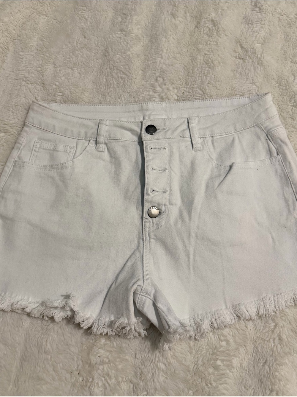 Amazon White High-Rise Frayed Hem Jean Shorts
